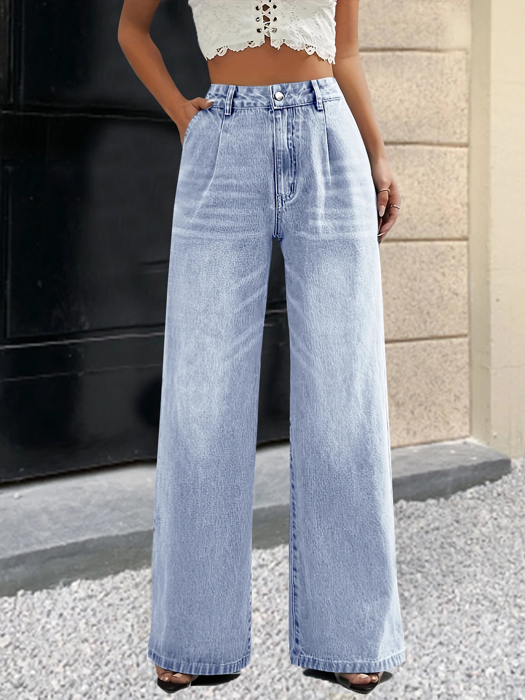 new women's cross-border European and American style light blue jeans women's straight pants