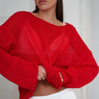 Pullover Women's Solid See-through T-Shirt Loose Casual Pullover