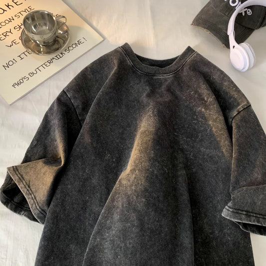 T-shirt Drop-shoulder Sleeve Men Women Vintage Color