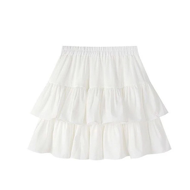Women White Skirt Elastic Waist Summer Dress