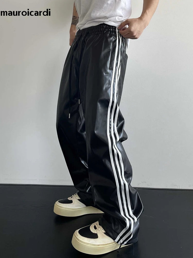 Black Soft Stretchy Waterproof Leather Pants for Men