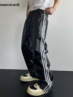 Black Soft Stretchy Waterproof Leather Pants for Men