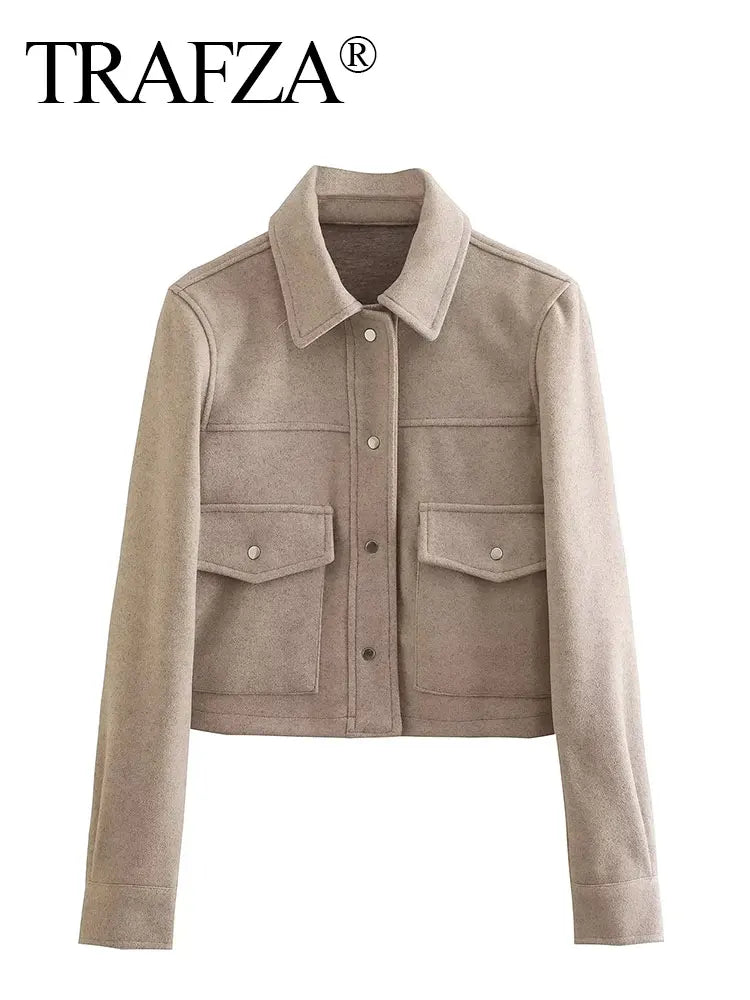 Jackets For Womens Front Pockets Button Long Sleeve Jacket