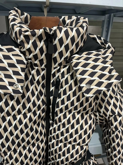 women's fashion waist with belt hooded down cotton jacket