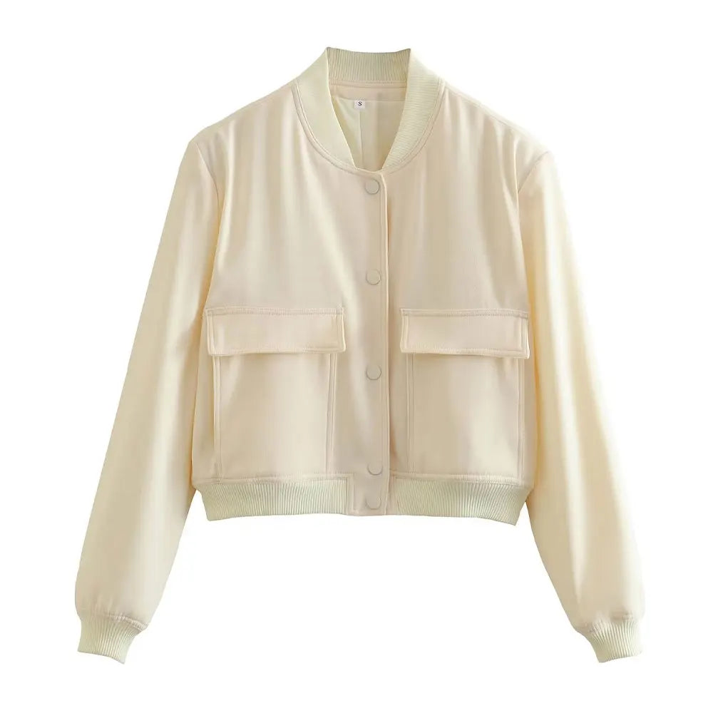 Women Fashion With Pockets Bomber Jacket Coats