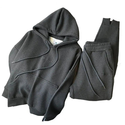 Top Trousers Set Shrinkable Solid Color Women Hoodie Jogging Pants