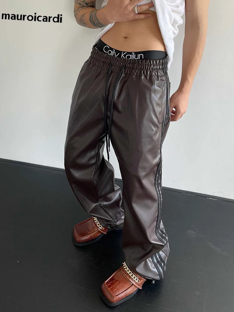 Autumn Cool Black Soft Stretchy Waterproof Leather Pants for Men