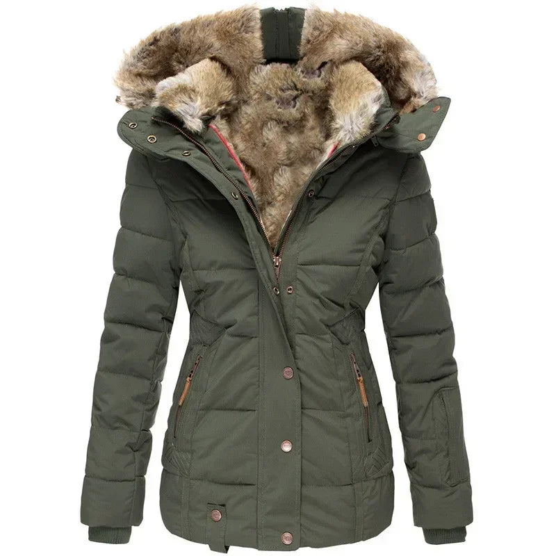 Collar Cotton Coat Women Zipper Long Sleeve Slim Fit Hooded Cotton Coat