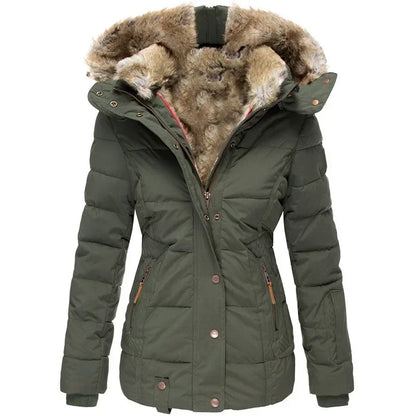 Collar Cotton Coat Women Zipper Long Sleeve Slim Fit Hooded Cotton Coat