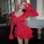 Women's Hem V-Neck Short Dress Party Outfits