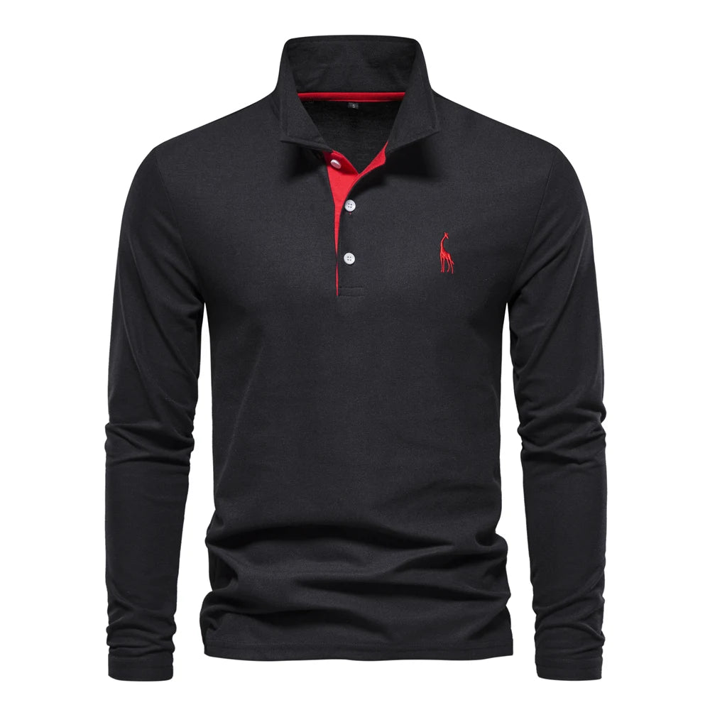 New Men's Deer Polo Shirts Solid Color Long Sleeve