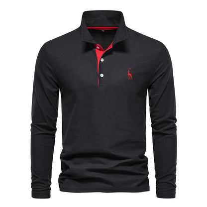 New Men's Deer Polo Shirts Solid Color Long Sleeve