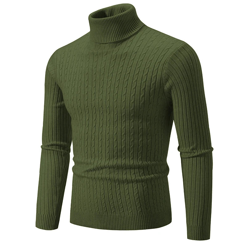 New Men's High Neck Sweater Solid Color Pullover Outdoor Tops