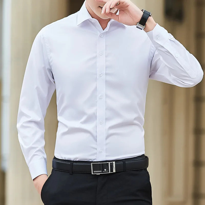 Men Casual Slim White Long Sleeve Shirt Brand Clothes