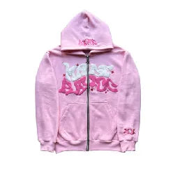 American Colorful Letter Print Zipper Hoodie Men Fashion High Street Oversized Sweatshirt Women Retro Casual Jacket