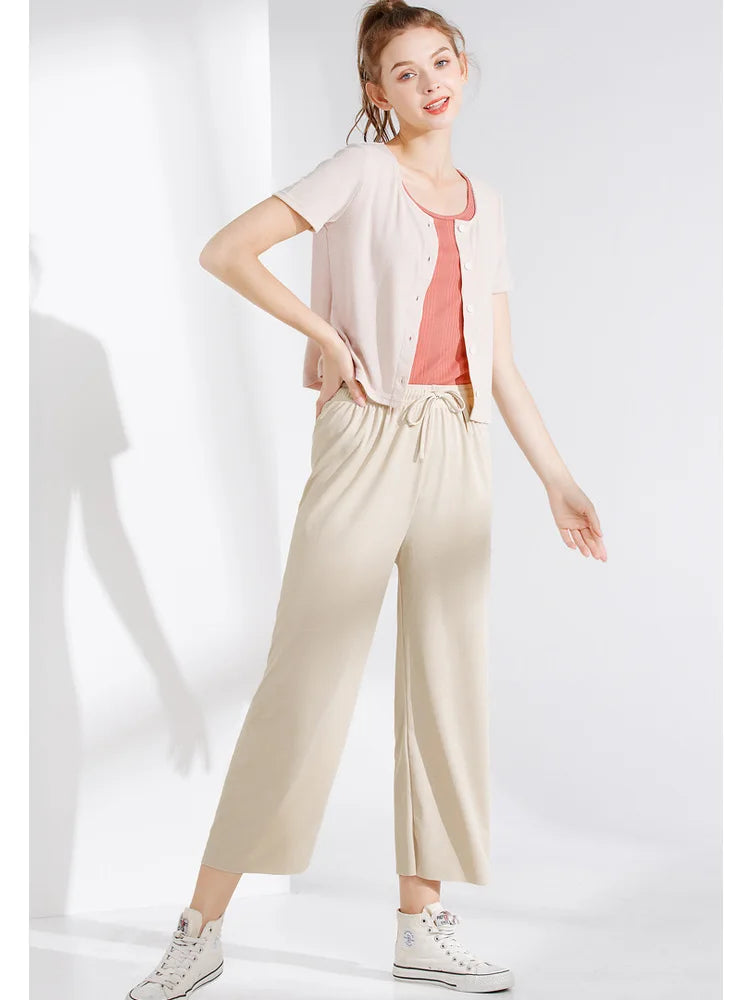 Women Ankle-Length Wide Leg Pants Casual  Female Trousers