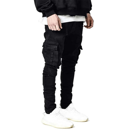 Men  Denim Brand Jeans Narrow Legs Multi Pockets Cargo Pants