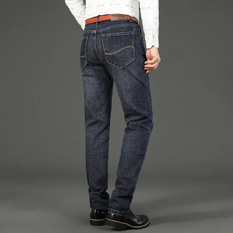Men's Jeans Casual Straight Fashion Classic Blue Black Work Denim clothing