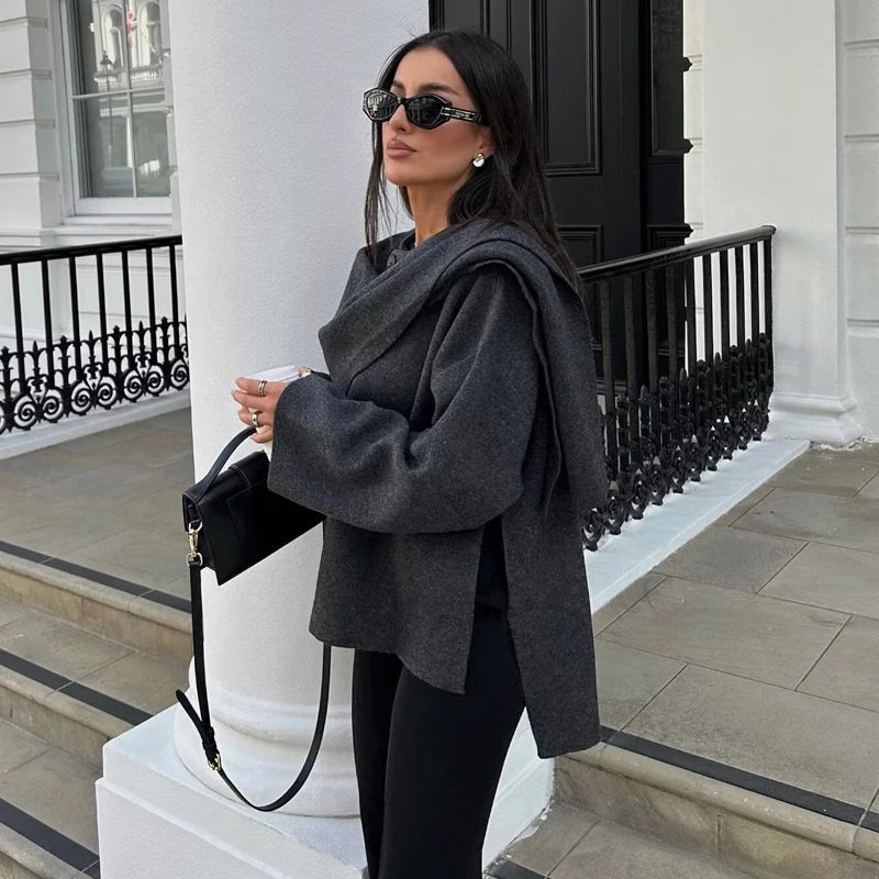 Coats for Women Asymmetric Scarf Demi-season Jacket