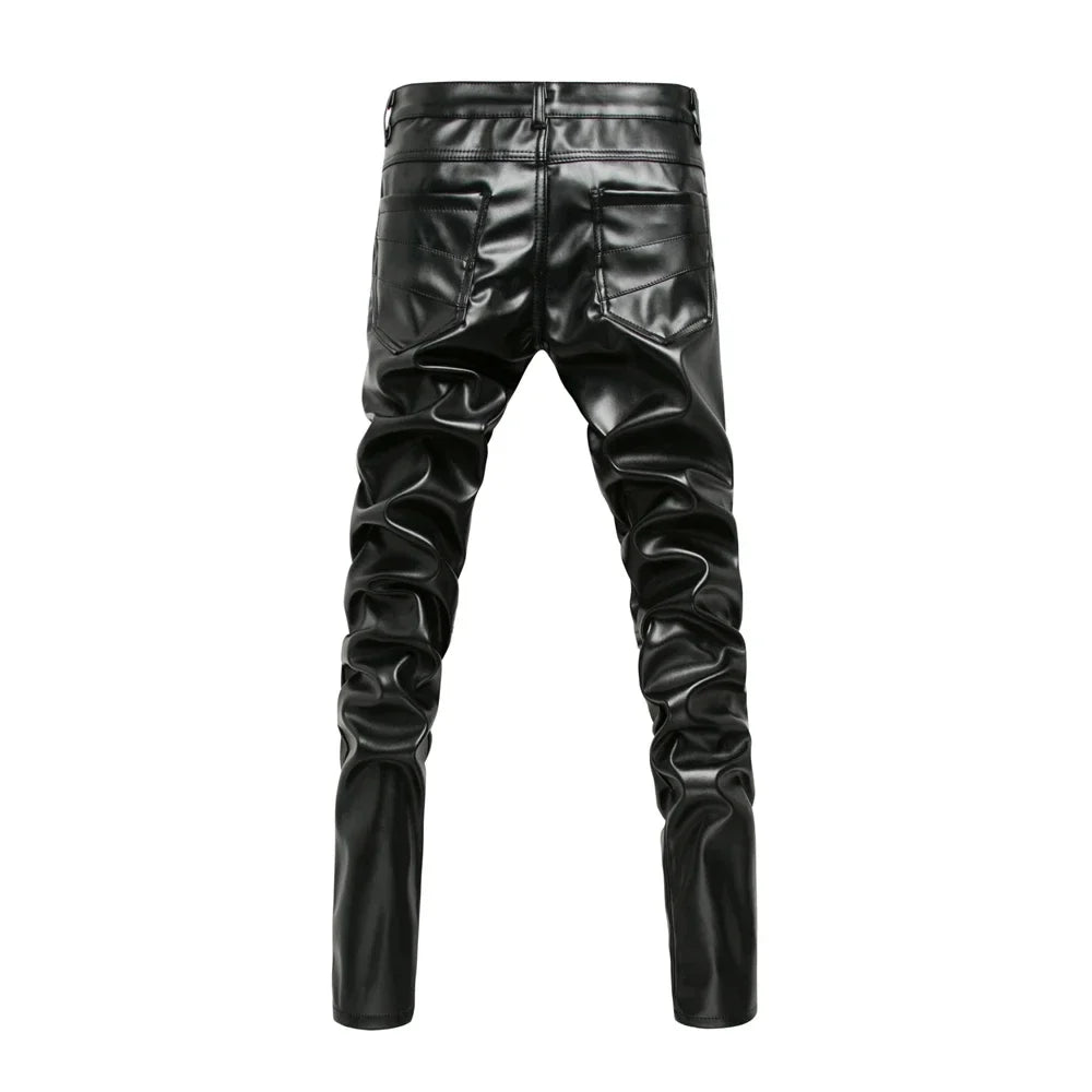 New Winter Men Skinny Leather Pants High Street Fashion Motorcycle Trousers