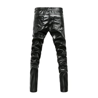 New Winter Men Skinny Leather Pants High Street Fashion Motorcycle Trousers