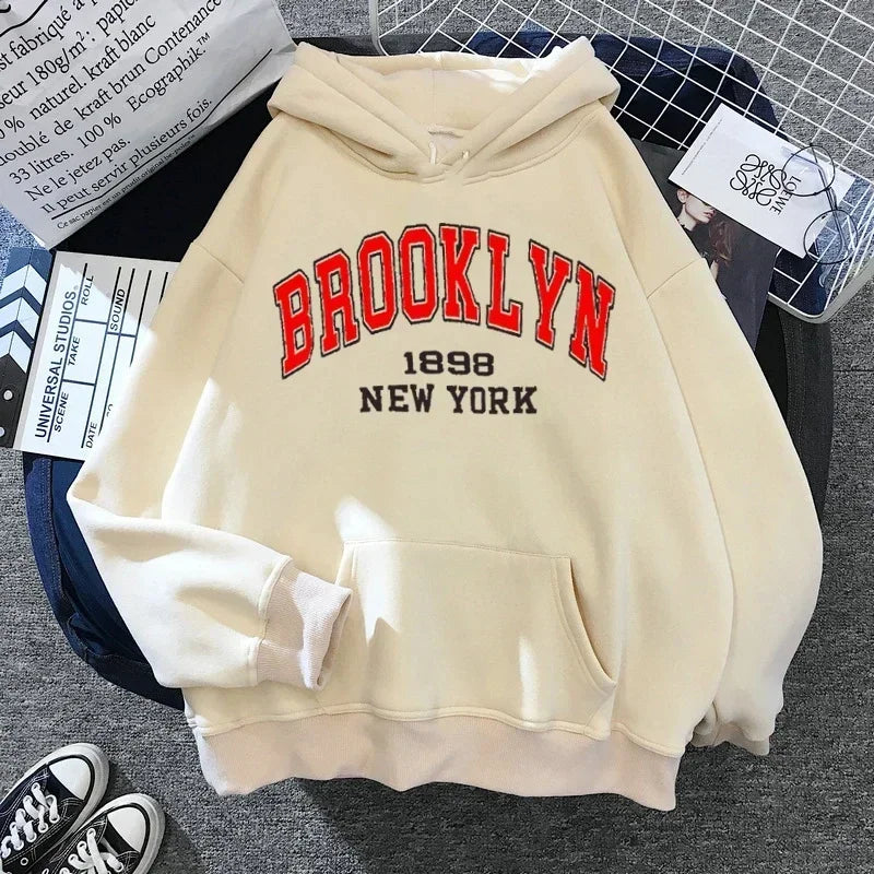 Brooklyn Letter Print Hooded Sweater Fashion Hoodie for Women