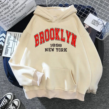 Brooklyn Letter Print Hooded Sweater Fashion Hoodie for Women