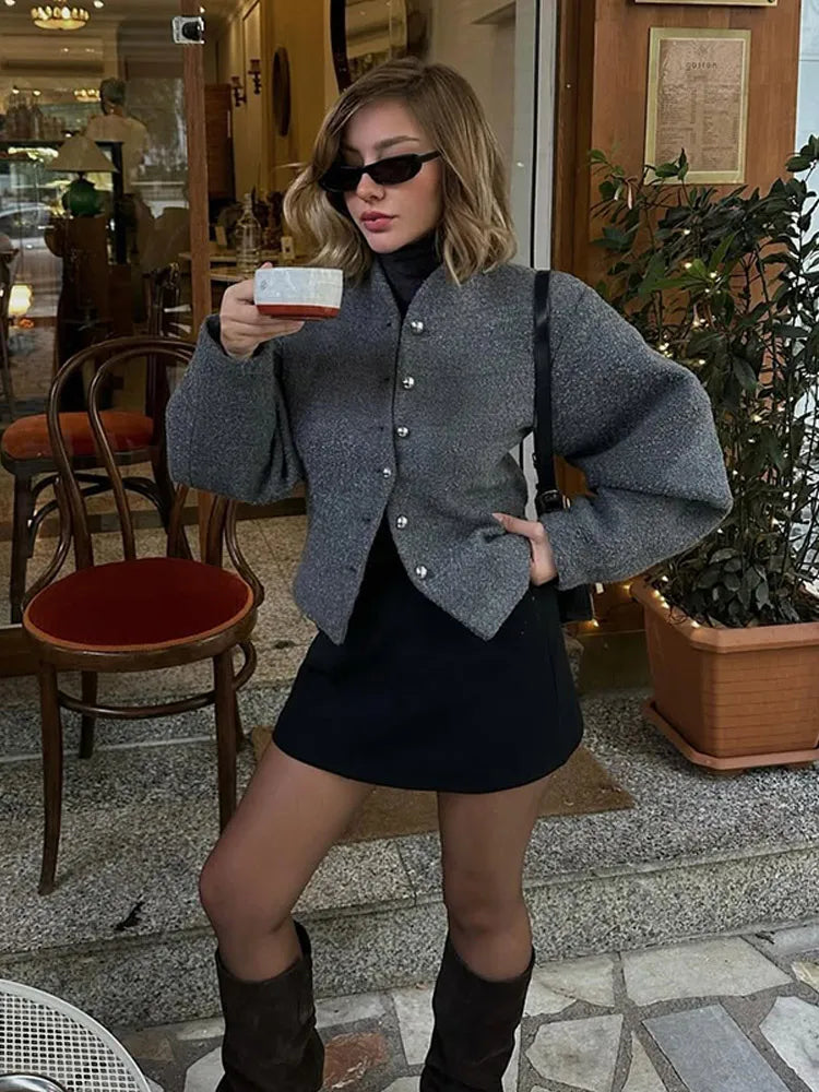 Jacket Fashion O-neck Long Sleeve Coat With Pockets