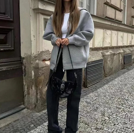 New Casual Street Loose Oversize Hooded Zipper Hoodie
