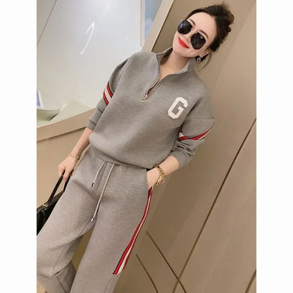 Women's Jacket Sweatshirt Wide-Leg Pants With fleecing Thickened Clothing
