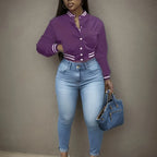 Women's Pure Color Jacket Single-breasted Baseball Jacket