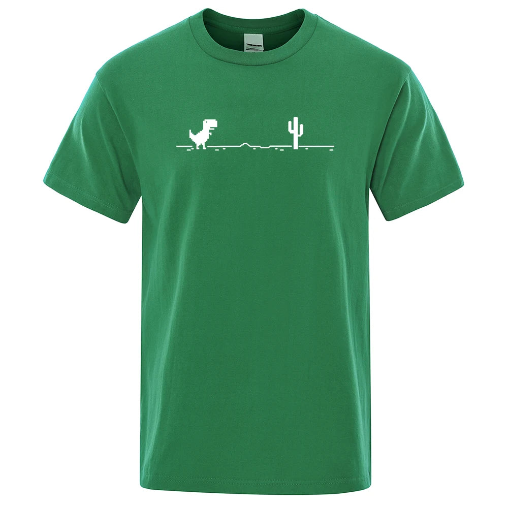 Mens T-shirts Printed Dinosaur Cactus Cotton T-shirt