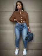 Women's Pure Color Jacket Single-breasted Baseball Jacket