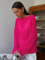 Pullover Women's Solid See-through T-Shirt Loose Casual Pullover