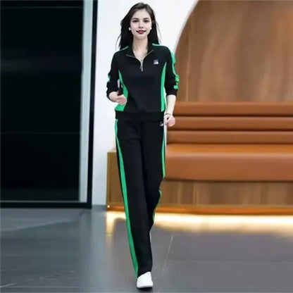 Women's Sportswear Set Color Matching Zippered Stand Collar Sweatshirt