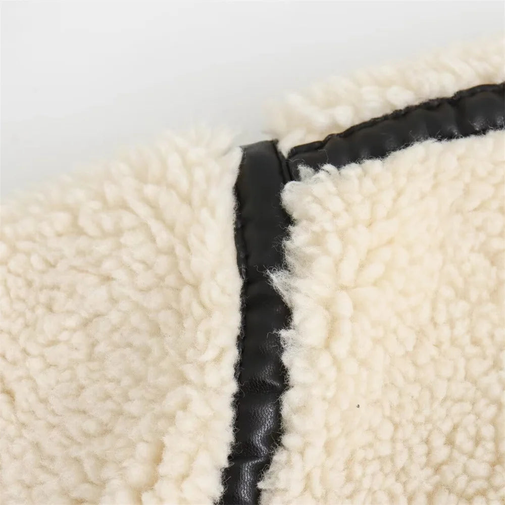 New Women's European and American Style Artificial Fur Effect Motorcycle Jacket Coat