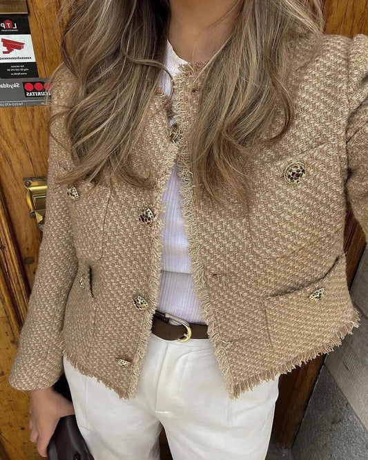 Women Clothing Woolen Outerwear Long Sleeve Front Button Female Outerwear Chic Tops